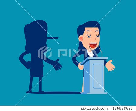 Lying. Politician on a podium giving speech with his long nose shadows 126988685