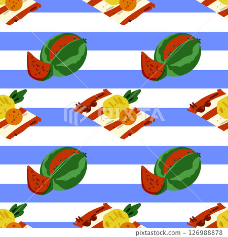 Summer Picnic Fruits Seamless Pattern Summer Picnic Fruits Seamless Pattern 126988878