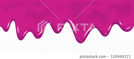 Realistic pink drip cream drops, marmalade, jelly or yogurt border. 126989221