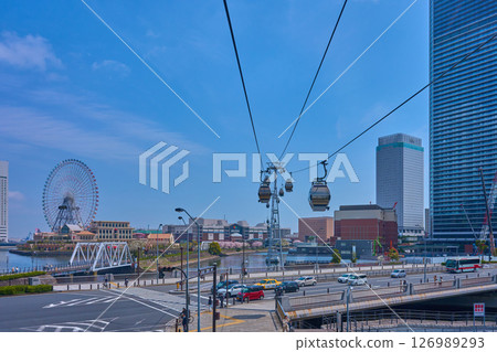 神奈川縣橫濱市中區北中橋、貴道、新光地區春天的鳥瞰圖 126989293