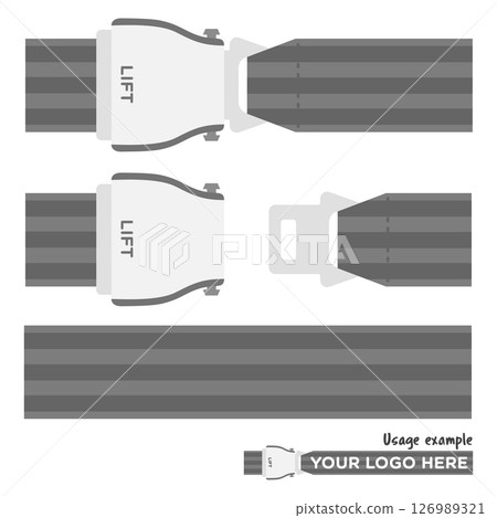 Stock Illustration: Aviation safety, airplane seat belt (without main line) black and monochrome Stock Illustration: Aviation safety, airplane seat belt (without main line) black and monochrome 126989321