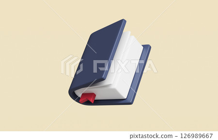 Navy Book and Red Bookmark Icon Mock up. 3D Rendering. Navy Book and Red Bookmark Icon Mock up. 3D Rendering. 126989667