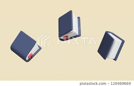 Navy Book and Red Bookmark Icon Mock up. 3D Rendering. 126989669