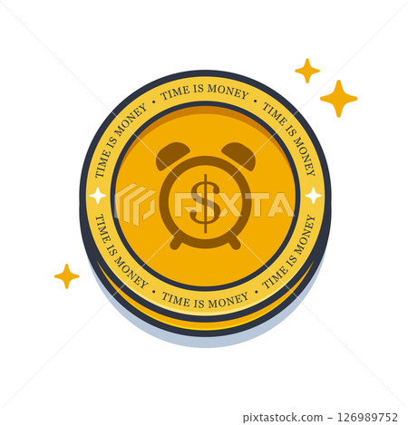 A conceptual illustration of Time is Money. Gold Coin with Alarm clock and dollar sign 126989752
