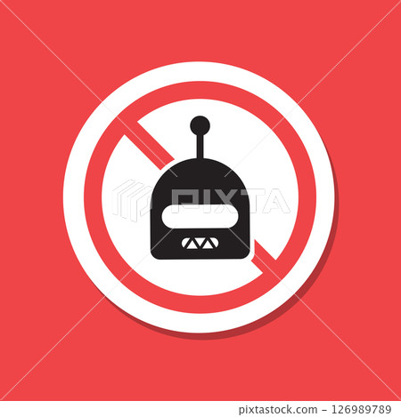 Prohibited AI Robot Sign on Red. Various pose of Stick Figure. Vector Illustration 126989789