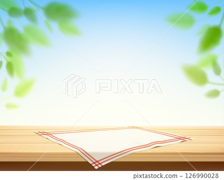 Wooden kitchen table with napkin Wooden kitchen table with napkin 126990028
