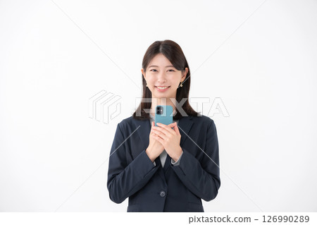 Woman, smartphone, smile Woman, smartphone, smile 126990289