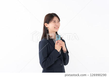 Woman, smartphone, smile Woman, smartphone, smile 126990290