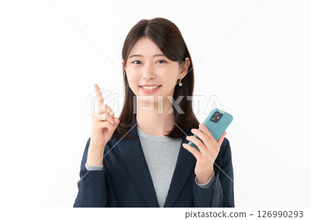 Woman, smartphone, smile 126990293