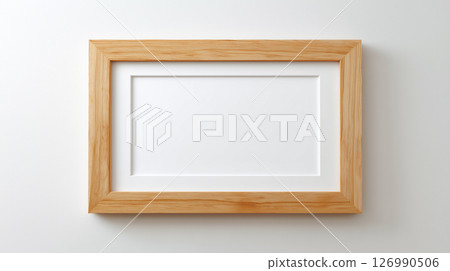 Wall-mounted display space with wooden picture frames with white mats | Scandinavian style 126990506