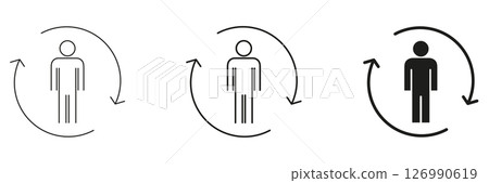 Human Lifecycle And Transformation Icon Set. Personal Growth, Development, And Change Outline And Silhouette Symbol Collection. Evolution And Progress. Isolated Vector Illustration 126990619