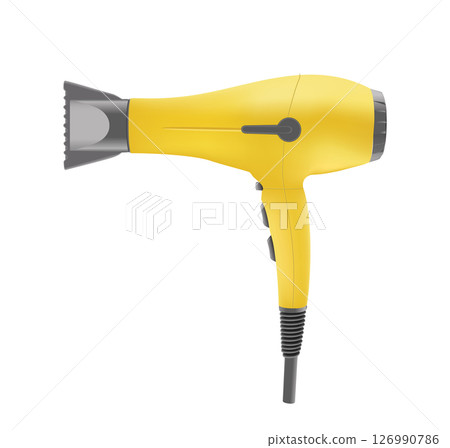 Yellow hair dryer isolated on white background Yellow hair dryer isolated on white background 126990786