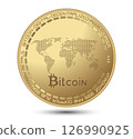 Cryptocurrency gold coin with a bitcoin symbol on the face. Vector illustration.  126990925