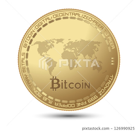 Cryptocurrency gold coin with a bitcoin symbol on the face. Vector illustration. Cryptocurrency gold coin with a bitcoin symbol on the face. Vector illustration. 126990925