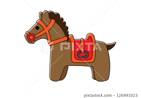 Illustration of a cute horse with a red saddle 126991023