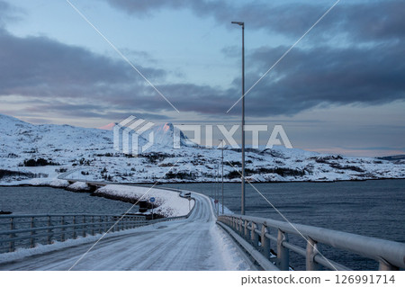 Bridge, Norwegian sea and mountains, Norway Bridge, Norwegian sea and mountains, Norway 126991714