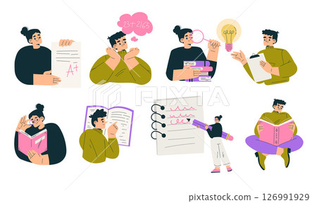 Creative illustration showing the multifaceted process of idea generation and learning Creative illustration showing the multifaceted process of idea generation and learning 126991929