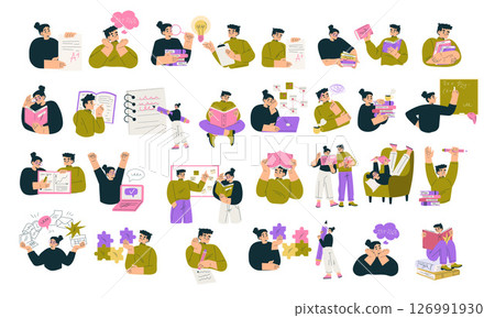 Vibrant and Colorful Illustrations Depicting Diverse Work Environments and Collaboration Scenes 126991930
