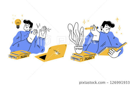 A Creative Work from Home Scene Featuring a Laptop, Notepad, and a Cozy Atmosphere 126991933