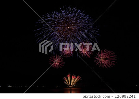 Fireworks display over the sea, Sea of Japan, Kasumi Fireworks, Hyogo Prefecture 126992241