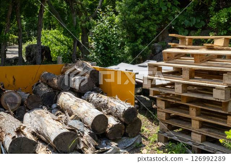 A lumber yard in a corner of the park 126992289