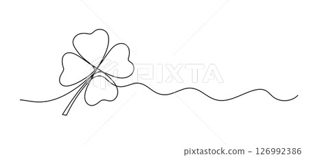 Clover one line drawing, symbol of St. Patrick's Day continuous line isolated sketch, border Clover one line drawing, symbol of St. Patrick's Day continuous line isolated sketch, border 126992386