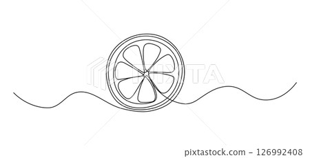 Lemon half one line illustration. Vector continuous outline isolated sketch of fruit, vector drawing 126992408