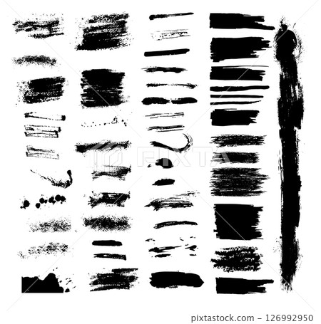 Collection of paint brush stroke, ink splatter, grunge line, artistic design elements. Dirty overlay, watercolor splash, black silhouette. Social media business banner art. hand drawn. Not AI Vector Collection of paint brush stroke, ink splatter, grunge line, artistic design elements. Dirty overlay, watercolor splash, black silhouette. Social media business banner art. hand drawn. Not AI Vector 126992950