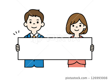 向量圖的商人拿著長板解釋_男人和女人套裝_顏色 126993008
