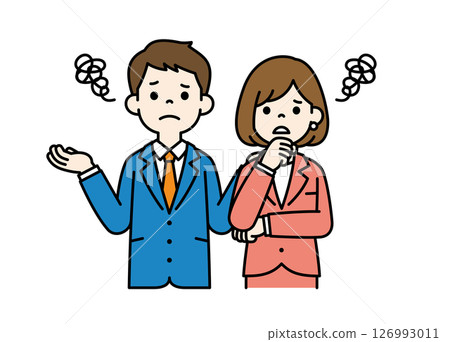 困惑且無法理解的商人的向量插圖素材_男人和女人套裝_顏色 126993011