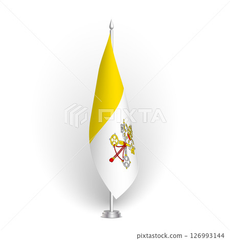 Vatican City flag - 3D standard conference flag hanging on ground flagpole. Usable for summit, indoor meeting, board room, government office, press room or reception. Vector flag with shading 126993144
