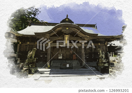 Watercolor painting style Ichinomiya Shrine, worship hall, Tokushima City, Tokushima Prefecture 126993201