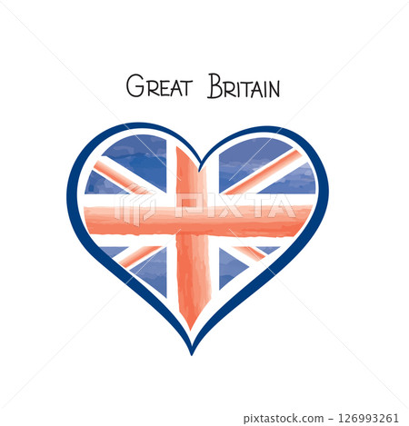 UK flag vintage. Great Britain national british flag and love heart. British Union Jack 126993261