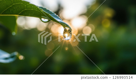 Sunrise Dewdrop on Leaf, Nature Macro Sunrise Dewdrop on Leaf, Nature Macro 126993514