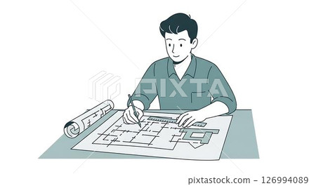 Architect Drawing House Plans Blueprint 126994089
