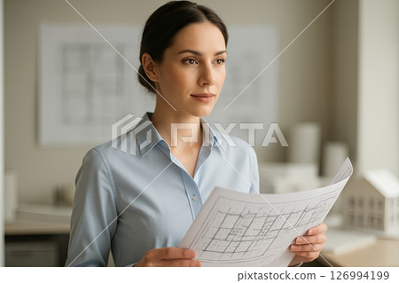 Female Architect with Plans Close-Up Portrait 126994199