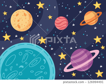 cartoon space background with colorful space with planets and stars cartoon space background with colorful space with planets and stars 126994491
