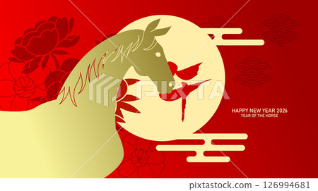 Zodiac horse portrait greeting card for chinese new year 2026 Zodiac horse portrait greeting card for chinese new year 2026 126994681