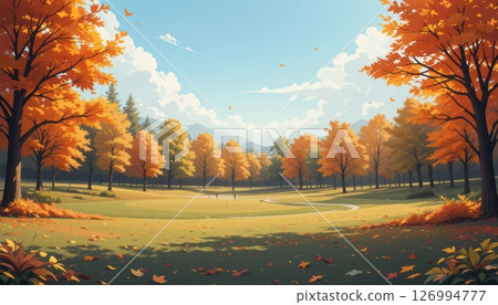 Vibrant Autumn Park Landscape with Golden Trees Vibrant Autumn Park Landscape with Golden Trees 126994777