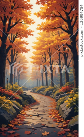 Enchanting Autumn Park Path with Golden Canopy 126994784