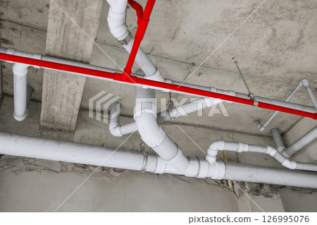 Water piping system, drain pipe system, Building infrastructure of water tube construction engineering. 126995076