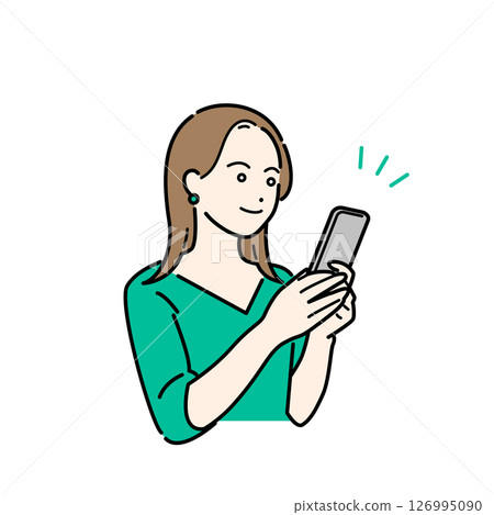 一位年輕女子在智慧型手機上查看訊息的插畫素材 126995090
