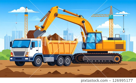 [Adobe Firefly] Excavator and dump truck working scene 8 126995177