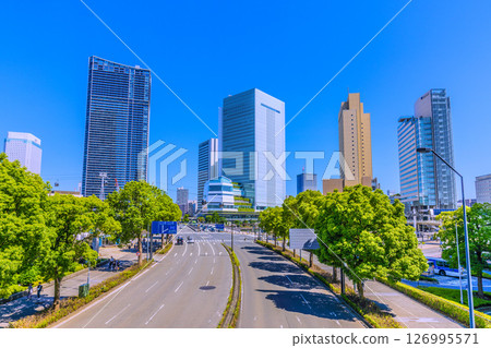 Tokyo cityscape in Japan, overlooking the buildings in front of Sakuragicho Station and Yokohama City Hall 126995571