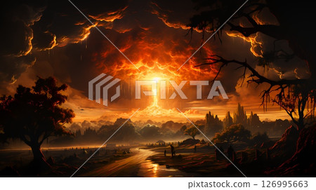 Mushroom of a nuclear explosion of a large powerful atomic bomb. Concept war and apocalypse end of the world 126995663