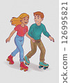 couple dancing on roller skates, isolated on white background 126995821
