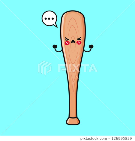 A grumpy Baseball Bat cartoon character is showing off their anger, with a teal backdrop. 126995839
