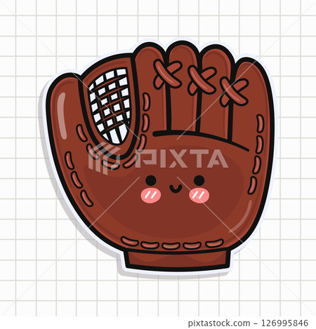 A charming cartoon Baseball Glove with a friendly face on a grid background. A charming cartoon Baseball Glove with a friendly face on a grid background. 126995846