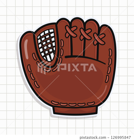 This illustration showcases a Baseball Glove, set against a white grid, capturing the essence of the game. 126995847