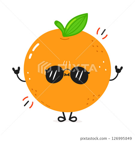 A cheerful cartoon Orange wearing sunglasses and rocking out 126995849